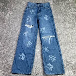 Hollister Jeans Women’s 24 Blue Vintage Baggy Straight Leg High Rise Flower